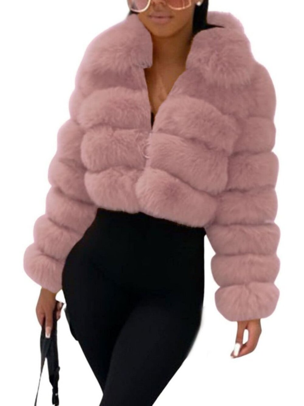 Cozy Cropped Faux Fur Puffer Jacket - Warm Winter Teddy Coat for Women